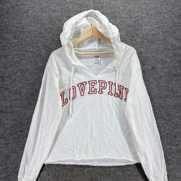 Victoria's Secret Hoodie Women S Small White Hooded Long Sleeve Cotton Casual - Picture 3 of 9